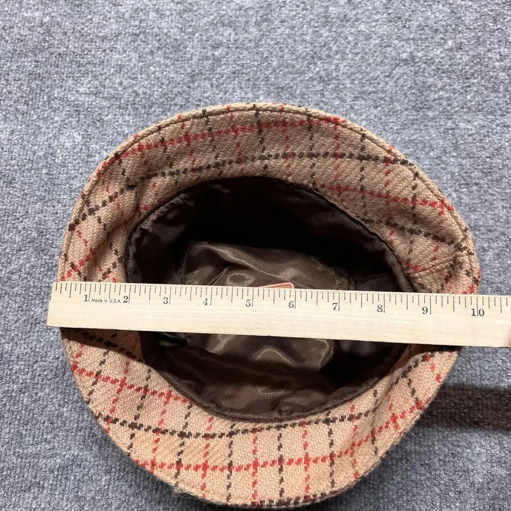 Coach Hat Bucket Womens S Beige Wool Plaid Tweed Lined Leather Trim Winter